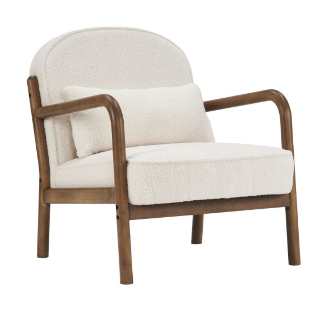 Fani Accent Chair, Fabric in White Boucle and Walnut