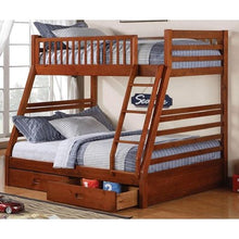 Load image into Gallery viewer, Vivian Twin/Full Bunk Beds with Storage, Honey

