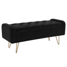 Load image into Gallery viewer, Sabel Storage Ottoman/Bench in Black with Gold Leg.
