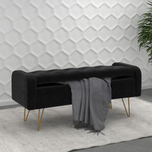 Load image into Gallery viewer, Sabel Storage Ottoman/Bench in Black with Gold Leg.
