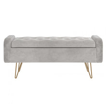 Load image into Gallery viewer, Sabel Storage Ottoman/Bench in Grey with Gold Leg.
