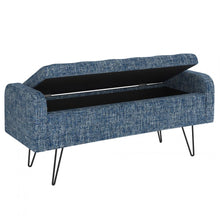 Load image into Gallery viewer, Odet Storage Ottoman/Bench in Blue with Black Leg.
