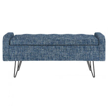 Load image into Gallery viewer, Odet Storage Ottoman/Bench in Blue with Black Leg.
