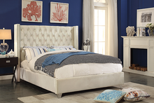 Load image into Gallery viewer, Creme Velvet Upholstered Platform Bed With Nailhead Trim.

