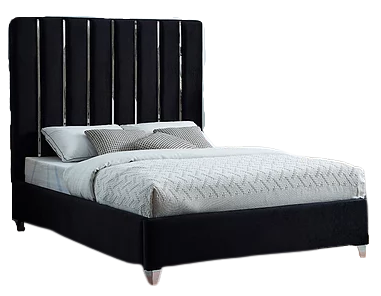 Vertical Velvet + Chrome Upholstered Platform Bed.