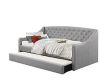 Load image into Gallery viewer, Grey Trundle Day Bed With Nail Head Trim.
