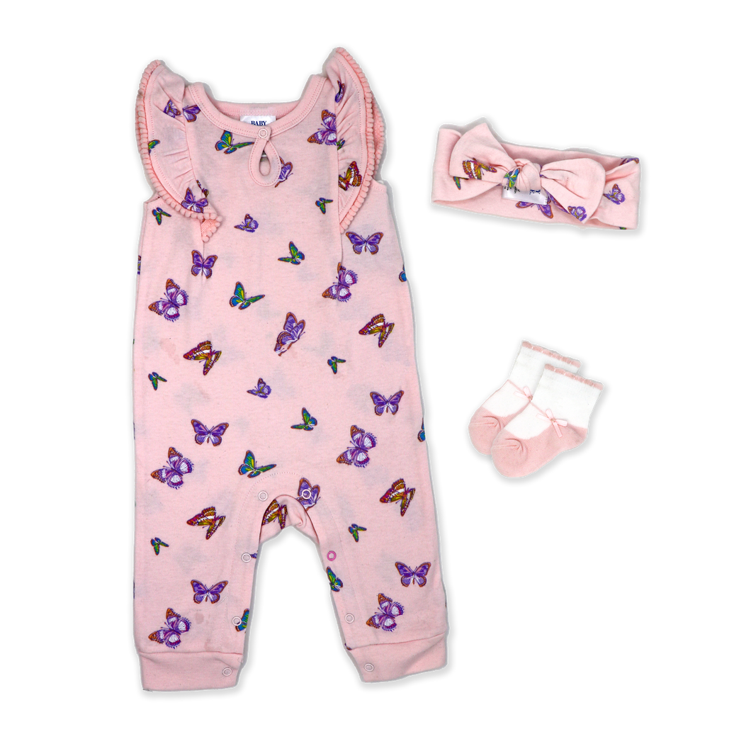 3 Piece Coverall Set -  Butterfly